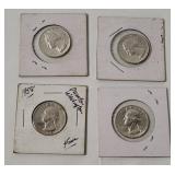 4 Washington Silver Quarters 1958-1964