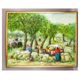 Oil on Canvas Women Harvesting Signed Yega 