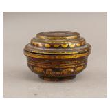 Rare Tibetan Gilt Wood Carved Round Box
