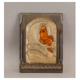 Antique Wood Carved Panel Virgin Mary & Baby Jesus