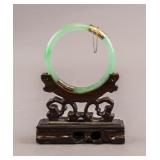 Chinese 19k Gold Green Jadeite Bangle w/ Box