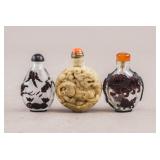 Chinese Peking Glass & Jade Snuff Bottles 3pc