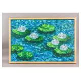 European Oil on Canvas Water Lily Signed Mio