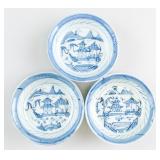 18c Chinese Blue & White Porcelain Plates 3pc