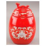 European Porcelain Red Jar with Cover