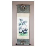Chinese Lithograph on Silk Hanging Scroll Panda