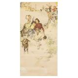 Chinese Litho on Paper Farmers w/ Red Seal