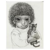 American Graphite on Paper Sgd Margaret Keane 