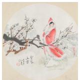 Chinese Watercolor on Paper Red Chamber Signed
