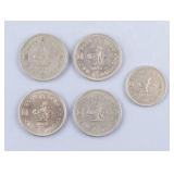 1960s - 80s Hong Kong One Dollar Coins 5pc