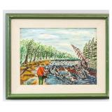 American Oil on Board Signed Fishing North River