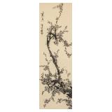 Chinese Ink on Paper Scroll Cherry Blossoms Signed