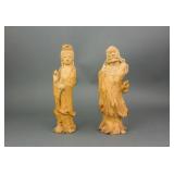 Chinese Wood Carved Guanyin & Bodhidharma 2pc