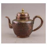 Chinese Antique Etched Brass Teapot w/ Lid
