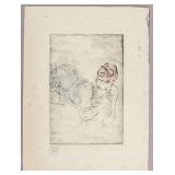 Linocut on Paper Signed Egon Schiele Le Chat Noir