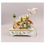 Chinese Porcelain Plant Pot w/ Artificial Flower