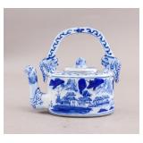 Chinese Blue & White Porcelain Tea Pot w/ Qianlong