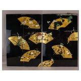 Japanese Gilt & Black Lacquered Wood Panels 4pc