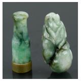 Chinese Green Jadeite Carved Pendants 2pc