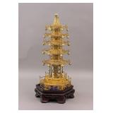 Chinese Gold-plated Pagoda w/ Wood Stand