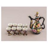 Chinese Famille Rose Noire Porcelain Teapot w/Cups