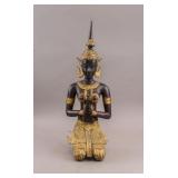 19c Thai Gilt Bronze Carved Kneeling Buddha