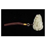 Chinese Large White Jade Monkey Lotus Pendant