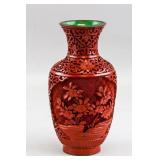 Chinese Red Lacquer Carved Flower Vase