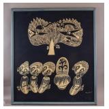 African Framed Lithograph on Silk by Marisha