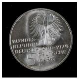 1974 VG Germany 5 Deutsche Mark Coin KM-139