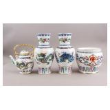 Fine Gilt Porcelain Vases & Teapot Set 4pc w/ COAs