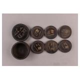 Vintage Dark Wood Carved Drink Coasters Set