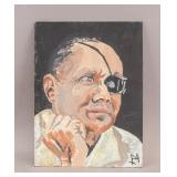 Israeli Oil on Panel Signed M Portrait Moshe Dayan