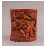 Antique Red Wood Carved Brush Pot