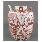 Chinese Rare Yuan Style Copper Red Porcelain Ewer