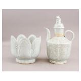 Chinese Large White Crackle Porcelain Teapots 2pc