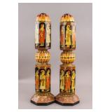 Indian Antique Hand-painted Wood Charpai Posts 2pc