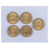 1960s-70s Macau 10 Avos Coins 5pc