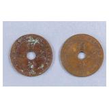 1917 1920 French Indo-China 1 Cent Coins 2pc