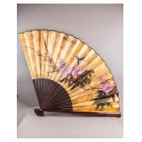 Vintage Hand-painted Large Wood Fan