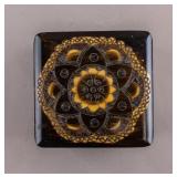 Vintage Brass Inlaid Wood Carved Box w/ Key