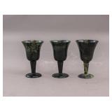 Chinese Spinach Green Jade Carved Goblets 3pc