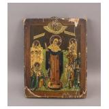 Antique Wood Icon Mother of God Wall Hanging