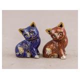 Japanese Cloissone Brass Carved Cats 2pc