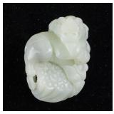 Chinese Hetian White Jade Carved Lion