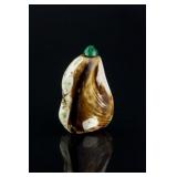 Chinese Shell Snuff Bottle w/ Green Jade Cover