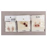Gold-plated Gemstones Earrings 3 Pairs