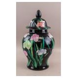 Chinese Porcelain Black & Pink Jar w/ Lid