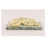 Antique Brass Sleeping Dog Marble Base