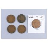 1910s Canada One Cent Coins 5pc